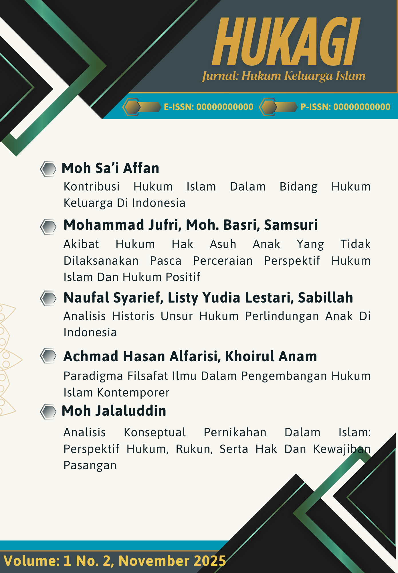 					View Vol. 1 No. 2 (2025): HUKAGI: Juenal Hukum Keluarga Islam
				